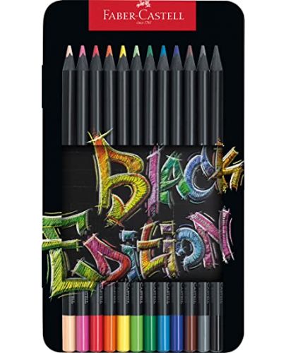 Цветни моливи Faber-Castell  Black Edition - 12 цвята, метална кутия - 1