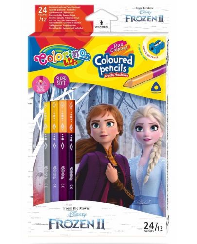 Цветни двувърхи моливи Colorino Disney - Frozen II, 24 + острилка - 1