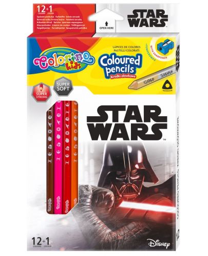 Цветни моливи Colorino - Marvel Star Wars, 12 + 1 цвята и острилка - 1