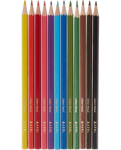 Цветни моливи Adel - 12 цвята, дълги, в метален тубус - 2