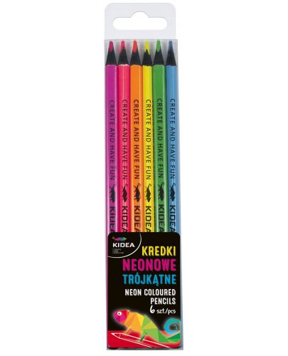 Цветни моливи в неонови цветове Kidea - 6 цвята  - 1