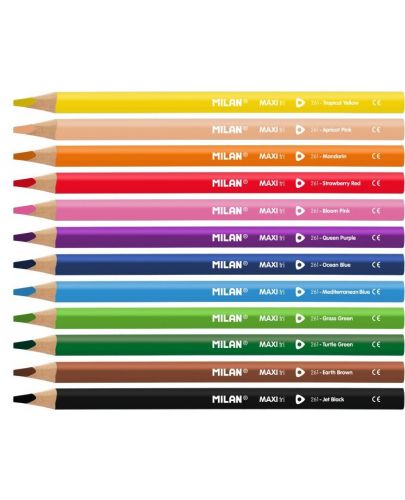 Цветни моливи Milan - Maxi, 12 молива и острилка - 2