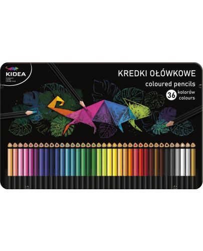 Цветни моливи Kidea - 36 цвята, в метална кутия  - 1