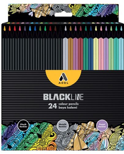 Цветни моливи Adel - BlackLine, 24 цвята - 1