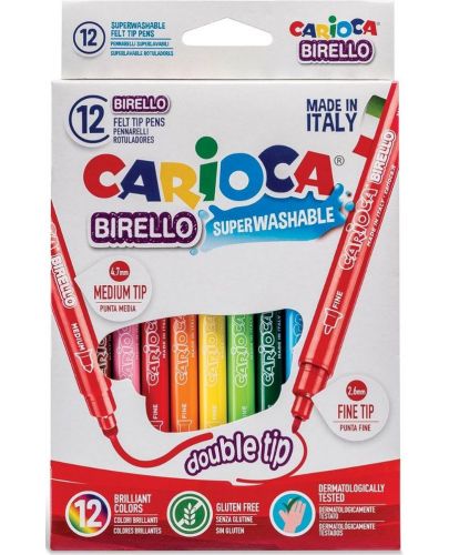 Цветни флумастери Carioca - Birello, 12 цвята, двувърхи - 1