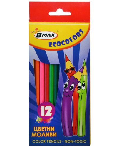 Цветни моливи B-Max - Ecocolor, 12 цвята - 1