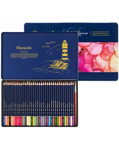 Цветни акварелни моливи Deli Finenolo - EC129, 36 цвята, в метална кутия - 1