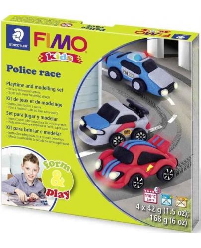 Творчески комплект Staedtler Fimo Kids - Направи си сам фигурки от глина, Police Race - 1