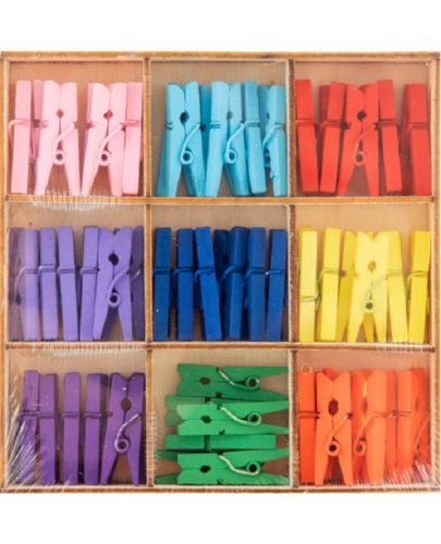 Творчески комплект Grafix Craft Sensations - дървени мини щипки, жълти, сини, 54 броя - 1