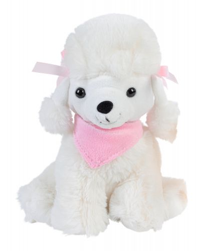 Плюшена играчка Morgenroth Plusch - Кученце Пудел, бяло с розова кърпа, 20 cm - 1