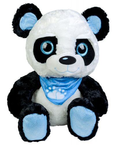 Плюшена играчка Morgenroth Plusch - Панда със син шал и блестящи очи, 55 cm - 1