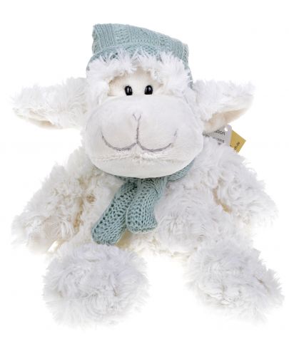 Плюшена играчка Morgenroth Plusch - Зимна овчица със синя шапка и шал, 25 cm - 1