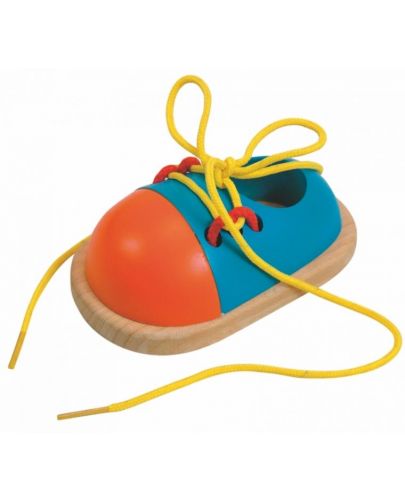 Дървена играчка Woody - Обувка с връзки за връзване - 1