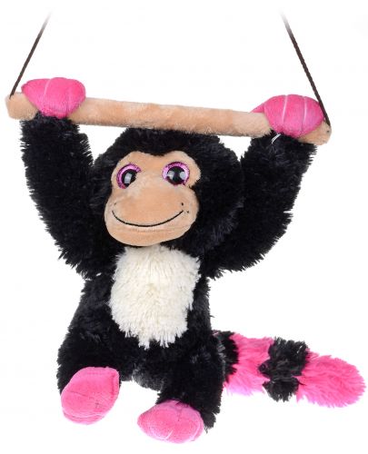 Плюшена играчка Morgenroth Plusch - Весела маймунка с розови лапички и опашка, висяща на пръчка, 30 cm - 1