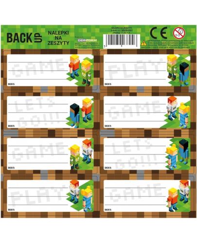 Ученически етикети Back Up - Pixels Minecraft, 8 броя, асортимент - 1