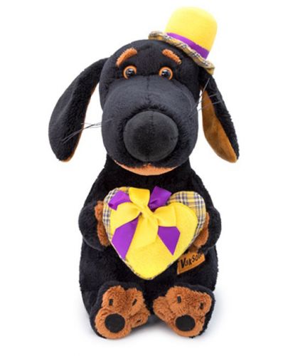 Плюшена играчка Budi Basa - Кученце Ваксон, със сърце и шапка, 29 cm - 1