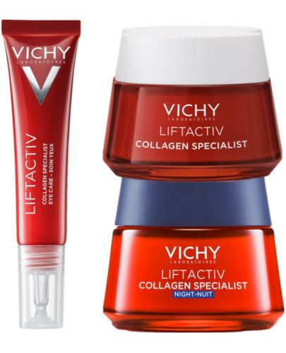Vichy Liftactiv Комплект Collagen Specialist - Дневен, Нощен и Околоочен крем, 2 x 50 + 15 ml - 1