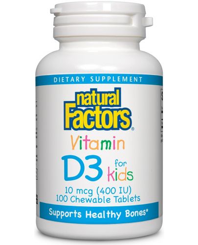 Vitamin D3 For Kids, 400 IU, 100 таблетки, Natural Factors - 1