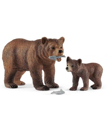 Комплект фигурки Schleich Wild Life - Майка мечка гризли с малко - 1