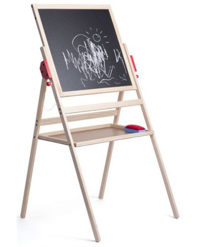 Двустранна дъска за рисуване Woody - Магнитна и черна дъска, с гъба и маркер - 2