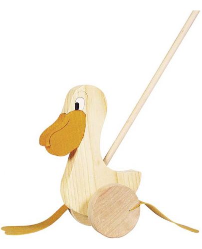 Дървена играчка за бутане Goki - Пеликан - 1