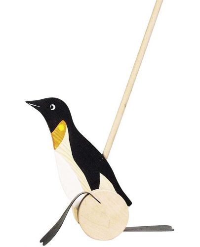 Дървена играчка за бутане Goki - Пингвин - 1