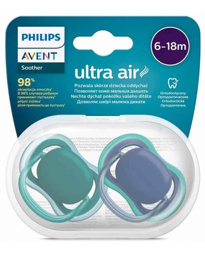 Залъгалки Philips Avent - Ultra Air, 6-18 м, 2 броя, неутрални, момче - 7