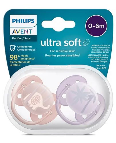 Залъгалки Philips Avent - Ultra Soft, 0-6 м, 2 броя, слонче и палми - 8