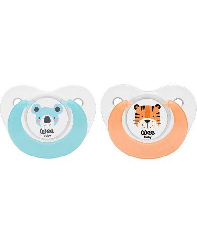 Залъгалки Wee Baby - Fun Animals, размер 1, 2 броя, синя и оранжева - 1
