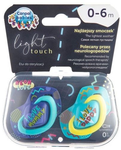 Залъгалки Canpol Light touch - Neon love, 0-6 месеца, 2 броя, сини - 8