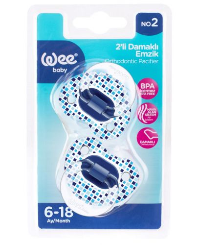 Ортодонтски залъгалки Wee Baby - Transparent, 6-18 м, 2 броя, сини - 1