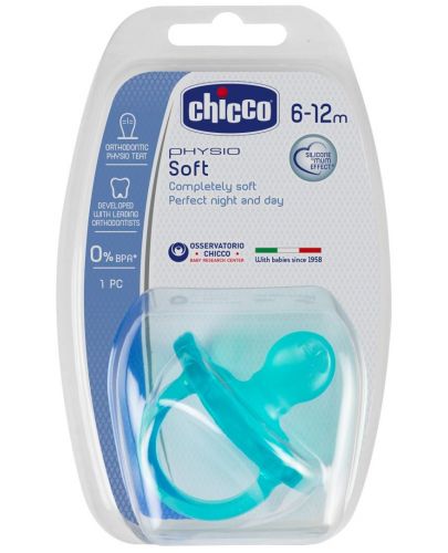 Биберон-залъгалка Chicco - Physio Soft, силикон, 6-12 месеца, за момче - 1