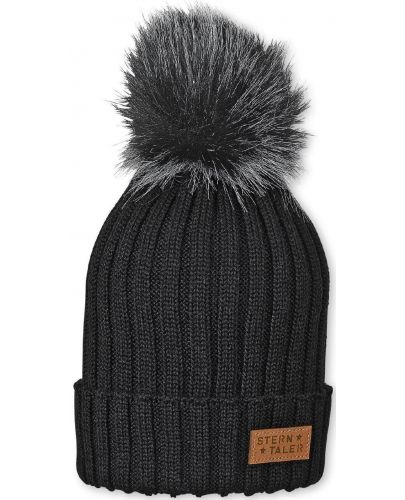 Зимна шапка с помпон Sterntaler - 53 cm, 2-4 години, черна - 1