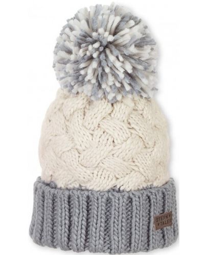 Зимна шапка с помпон Sterntaler - 57 cm, над 8 години, бяло-сива - 1