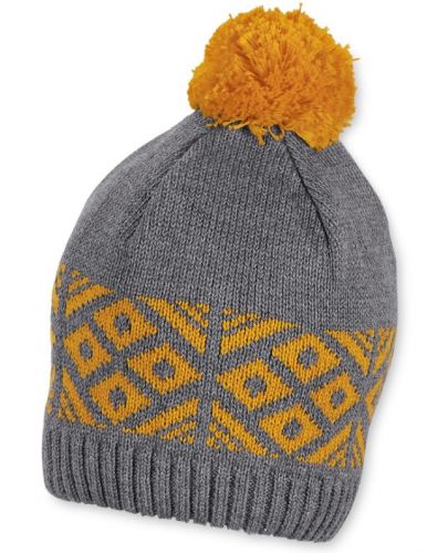 Зимна шапка с пискюл Sterntaler - 47 cm, 9-12 месеца, сиво-жълта - 1