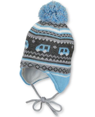 Зимна бебешка шапка с пискюл Sterntaler - 47 cm, 9-12 месеца, сиво-синя - 1