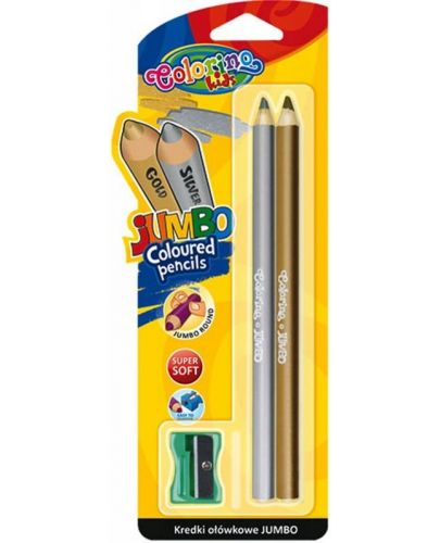 Златен и сребърен молив Colorino Kids - Jumbo, с острилка - 1