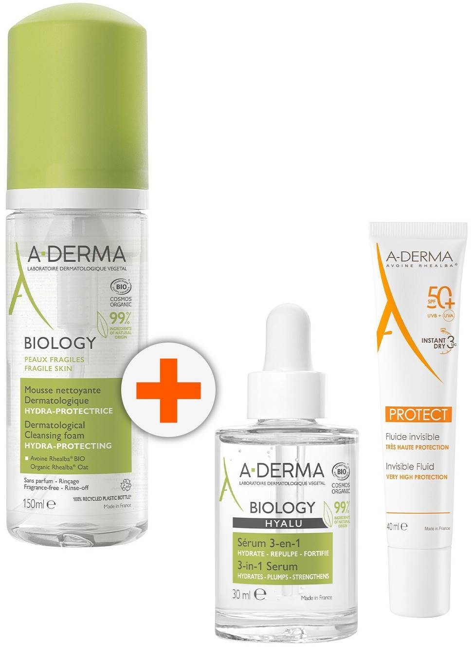 A-Derma Biology & Protect Комплект - Почистваща пяна, Серум и Флуид ...