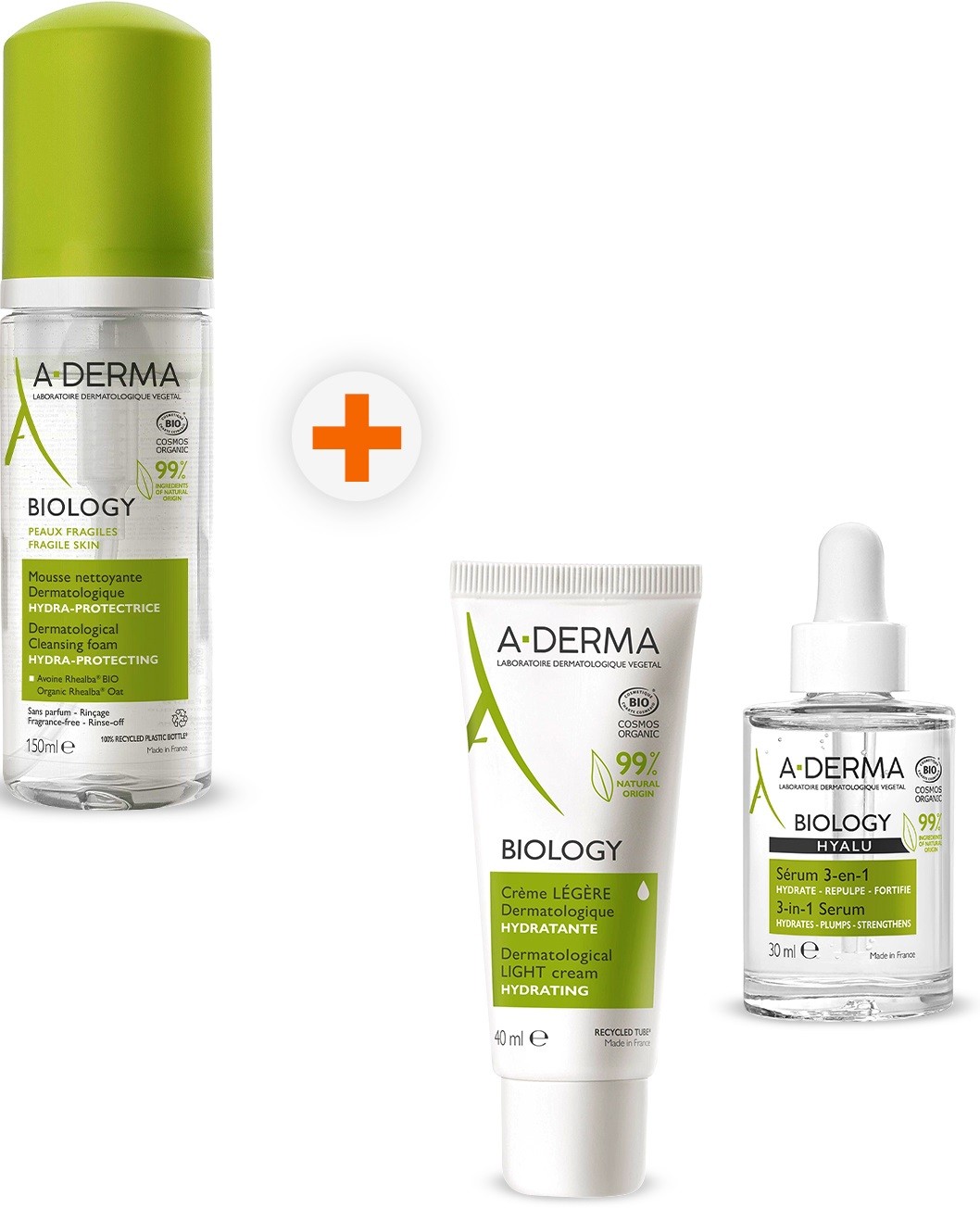 A-Derma Biology Комплект - Почистваща пяна, Серум и Лек крем, 150 + 30 ...
