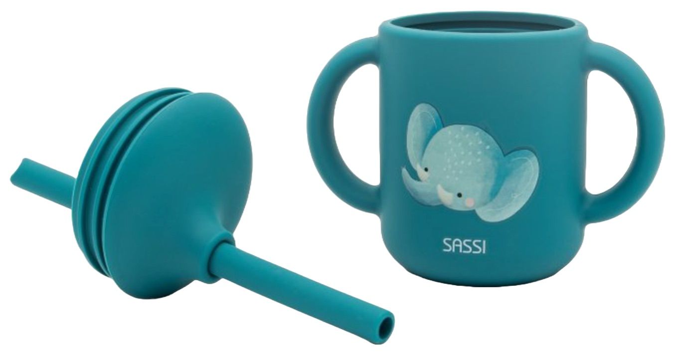 Sassi Cache Силиконова чаша със сламка Sassi - Chewy The Elephant, синя на ТОП Цена ...