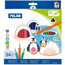 Комплект цветни молива Milan - Триъгълни, 24 цвята