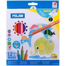 Комплект цветни моливи Milan Maxi - Шестоъгълни, 12 цвята + острилка