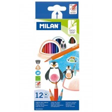 Комплект цветни молива Milan - Триъгълни, 12 цвята