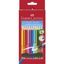 Комплект цветни  моливи Faber-Castell - 12 броя, изтриваеми