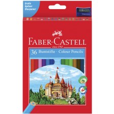 Комплект цветни моливи Faber-Castell - Замък, 36 броя, с острилка -1