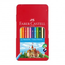 Комплект цветни моливи Faber-Castell - Замък, 12 броя, в метална кутия -1
