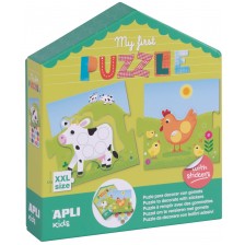 Детска игра APLI - Моят първи пъзел, с 5 домашни животни и стикери