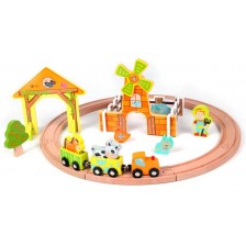 Дървена играчка Classic World - Писта с влак и животни -1
