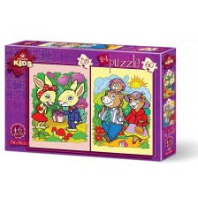 Пъзел Art Puzzle 2 в 1 - Зайците и Мечешкото семейство -1