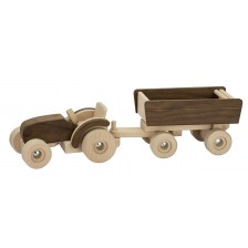 Дървена играчка Goki Nature - Трактор с ремарке